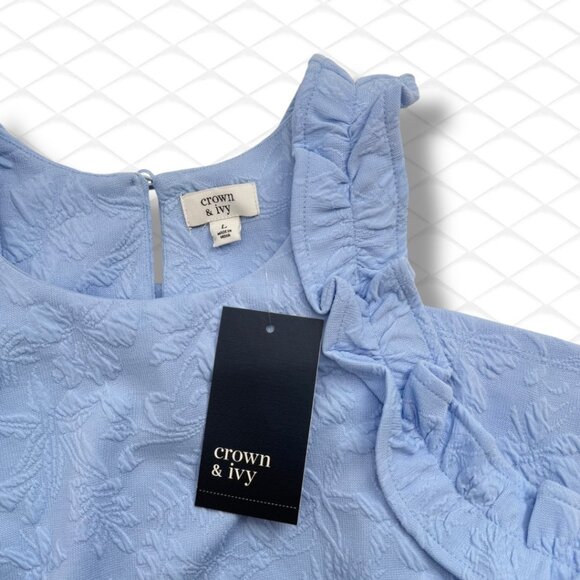 NWT Crown & Ivy Wonka Peri Quilted Ruffle Top Size L - Picture 2 of 3